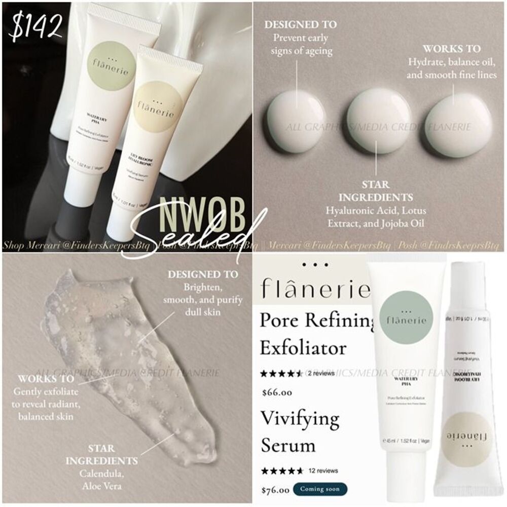 SEALED Flanerie Skincare Bundle Pore Refining Exfoliator Hyaluronic Serum Gentle